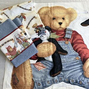 Vintage Daisy Kingdom Blue Jean Teddy Nursery Quilt Fabric Bundle Baby Toys